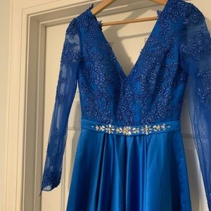 Blue Lace Long Sleeve Prom/Pageant Dress